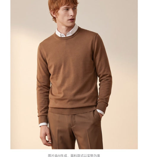 Men's 100% Baby Cashmere Crewneck Sweater - Brown
