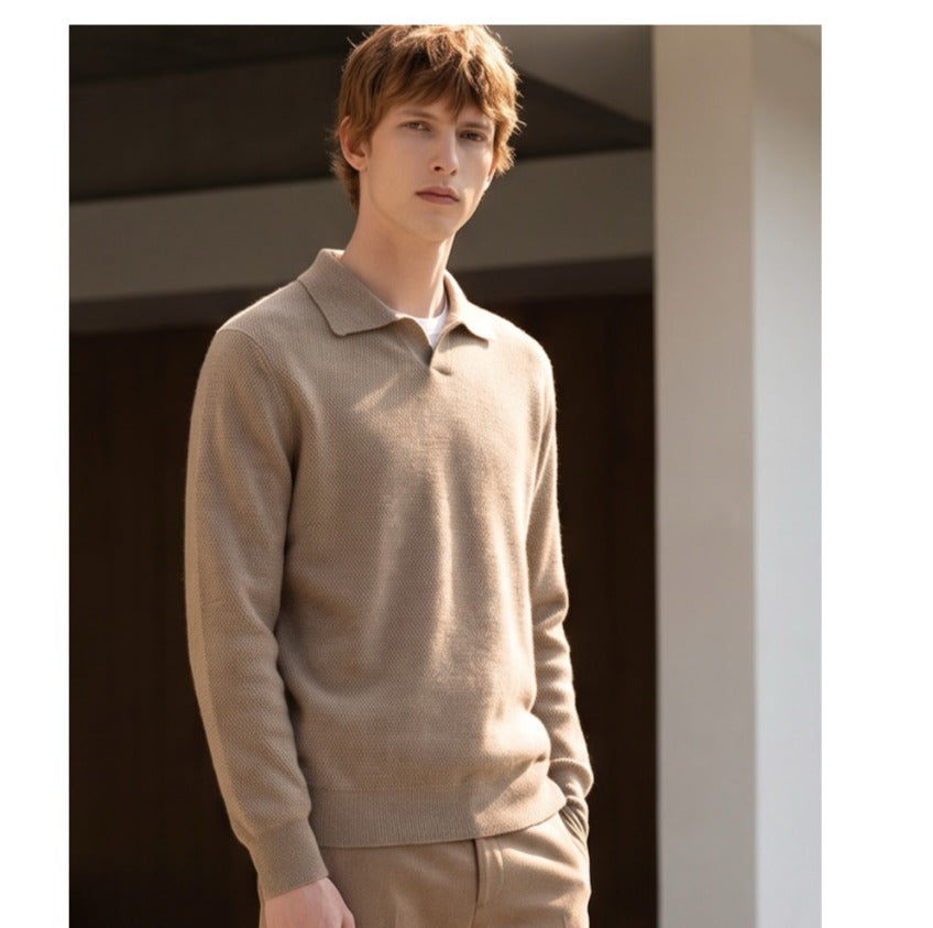 Men's 100% Baby Cashmere Polo Sweater - Camel