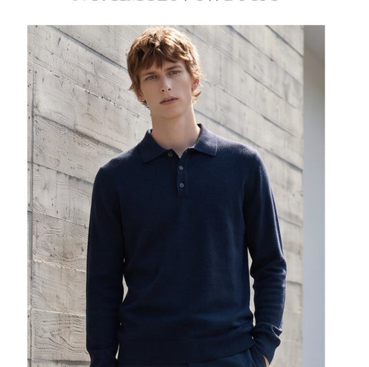 Men's 100% Baby Cashmere Polo Sweater - Navy