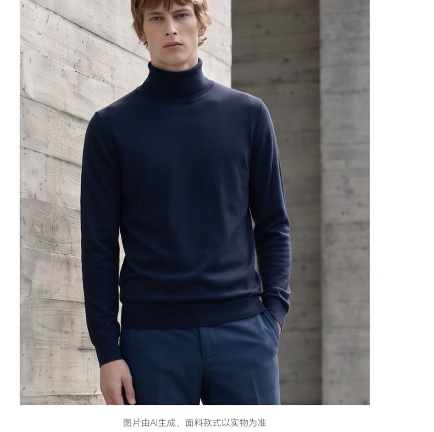 Men's 100% Baby Cashmere Turtleneck - Navy